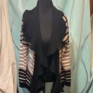 Elegant Black and Tan Striped Women's Cardigan